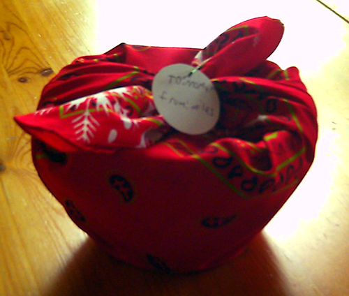 photo of gift wrapped in bandanna