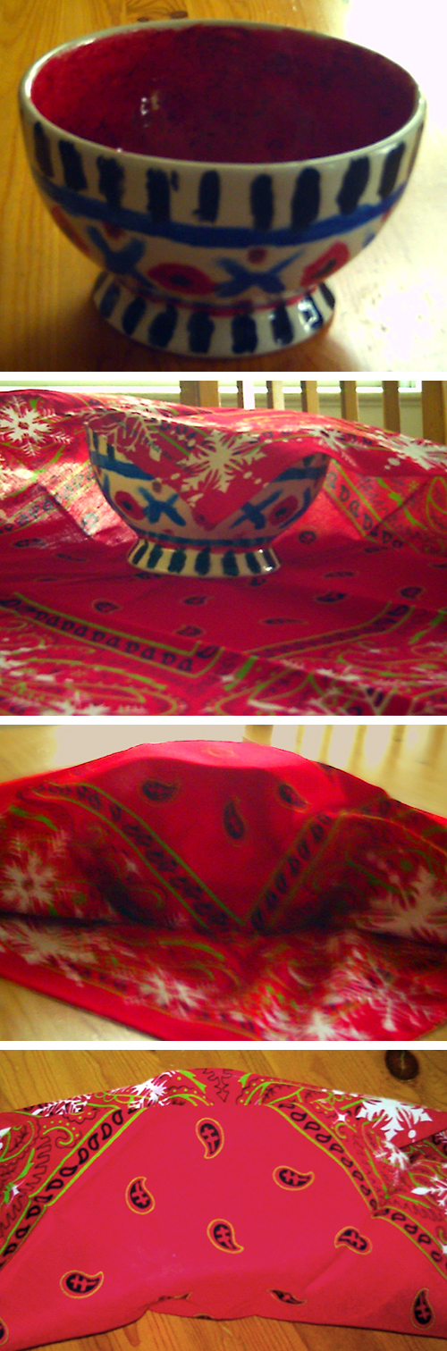 photos of wrapping bandanna around gift