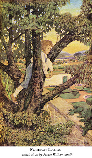 watercolor illustration of child climbing a tree