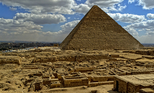 Pyramid of Khufu seen from the western mastaba field at Giza