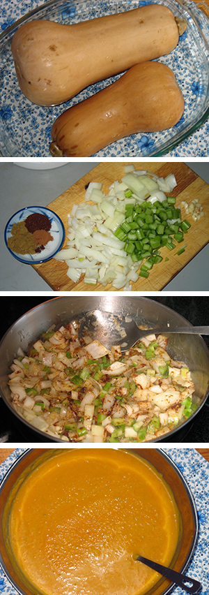 the squashes, onions and celery, sauteing, the soup