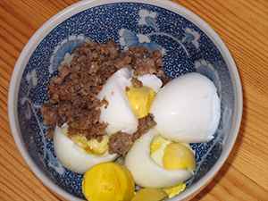 boiled eggs and ground sausage for breakfast