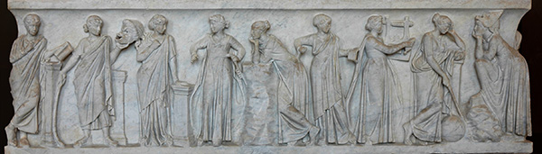 Roman sarcophagus depicting the nine muses